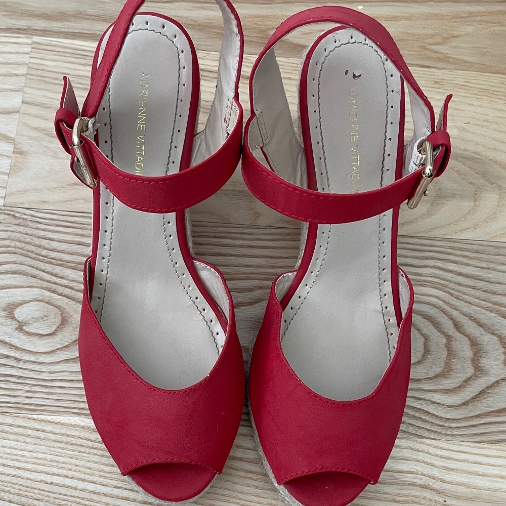 Adrienne Vittadini Red Open Toe Espadrille Wedge